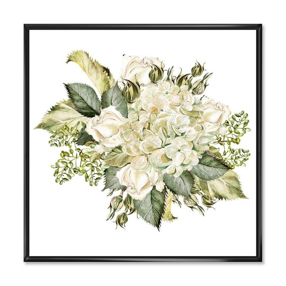 Designart Beautiful Bouquet With Hudrangea and Roses FLOAT FRAME WALL ART