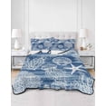 thumbnail image 2 of Quilts Twin-XL Size Bedding Set, Navy Blue Coastal Lightweight Quilted Comforter, Nautical Starfish Coral Jellyfish Shell Sea Soft Bedspread Coverlet with Pillow Covers for All Season, 68" x 98", 2 of 7