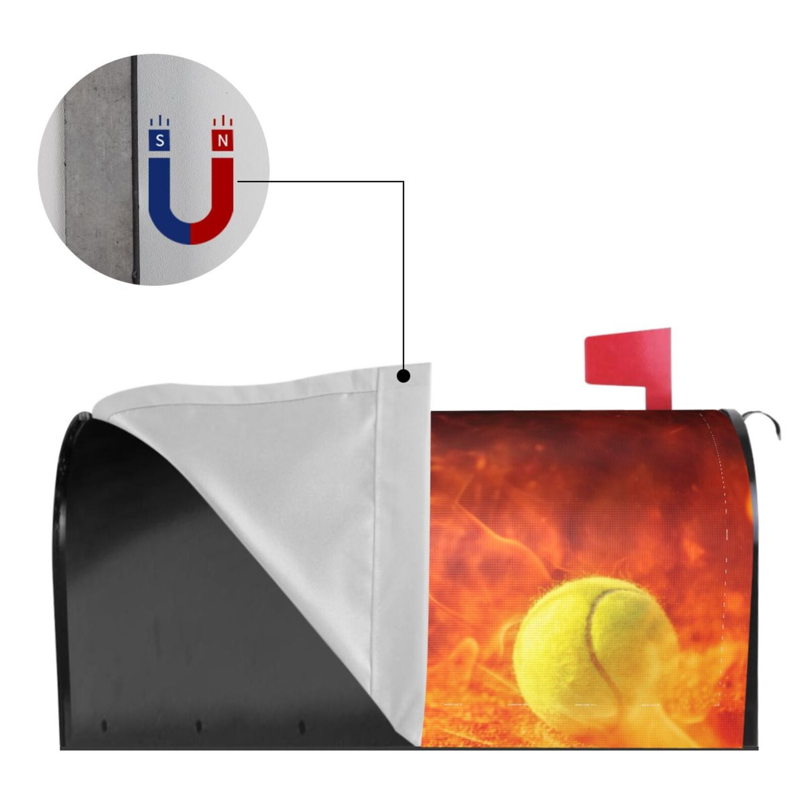 Vsdgher Tennis Ball In Fire Mailbox Cover Magnetic Mailbox Wraps Post Letter Box Cover for Garden Yard Home Decor 2 Sizes-21x18 in