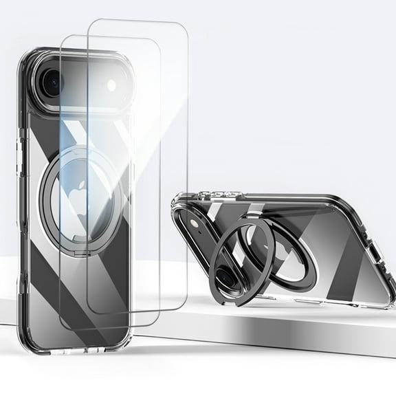 Allytechgroup iPhone Air Clear Case with 2 Pcs Screen Protector, Compatible with Magsafe & Car Mount Lightweight Magentic Back Cover Shockproof Bumper Case for Apple iPhone Air, Black