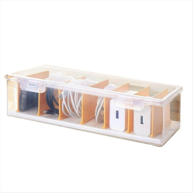 Caja Organizadora de Cables Transparente con Tapa, Organizador de Almacenamiento de Cables de Cargador, Organizadores de Escritorio de Oficina, Multifuncional