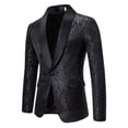 thumbnail image 3 of IYTR Stylish Suit Coat with Pocket Long Sleeve Jacket Single Breasted Lapel Coat Men's Fashion Suit Jacket Sequins Black S, 3 of 5