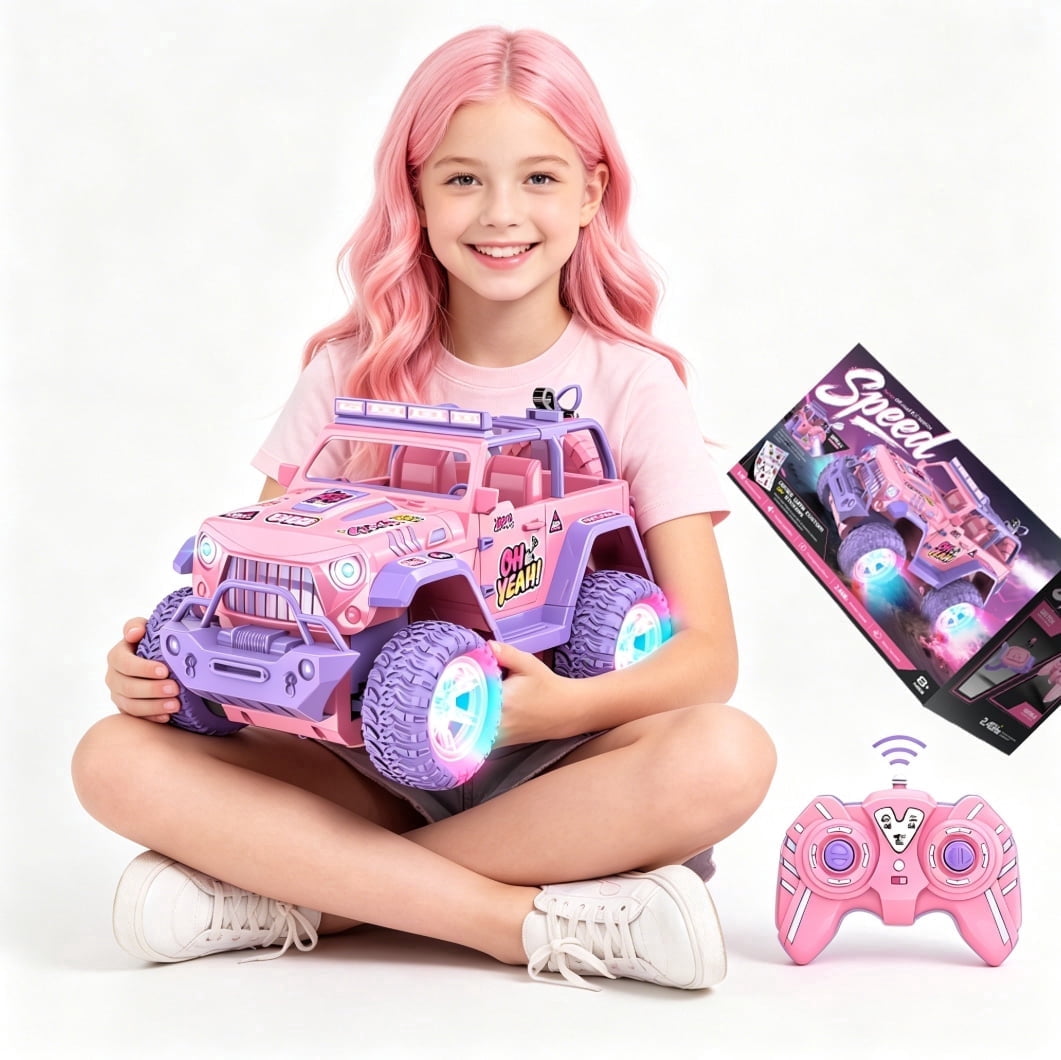 HNH 1:16 Pink RC Monster Truck, Off Road RC Cars for Girls Age 4-12 Birthday Gift