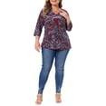 thumbnail image 2 of Agnes Orinda Women's Plus Size Tops V Neck 3/4 Sleeve Knit Tee Shirt Stripe Boho Blouses 1X Burgundy, 2 of 5