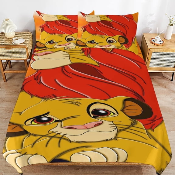 The Lion King Duvet Cover 3 Pcs Set Cute Kids Comforter Cover with 2 Pillowcases Luxury Soft Bedding Bedroom Decor for Teens Boys Girls, 90"x90"