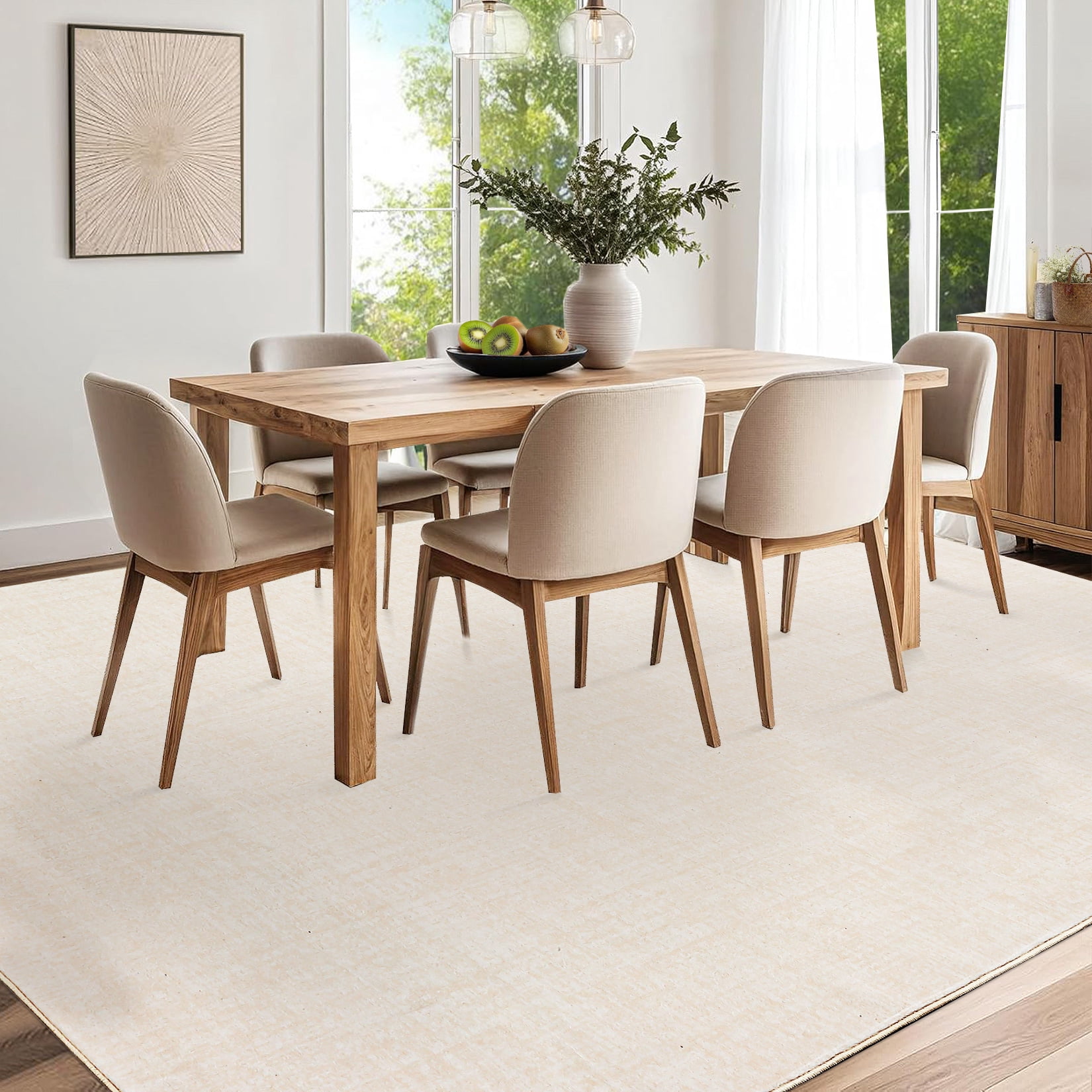 FairOnly 10'x13'Modern Solid Color Machine Washable Area Rug Minimalist Soft Non Slip Folable Floor Rug for Living Room Bedroom,Beige White