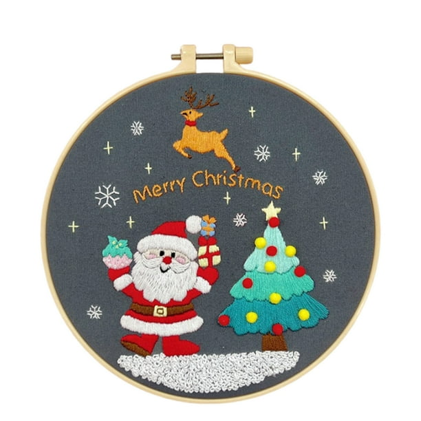 Decoraciones de Navidad para el Hogar Dibujos Animados de Navidad Bordado Inglés Diy Material Embalaje Redondo Bordado Lus Decoración de la Sala de Estar Colgante Decoraciones Del Hogar para la Sala D