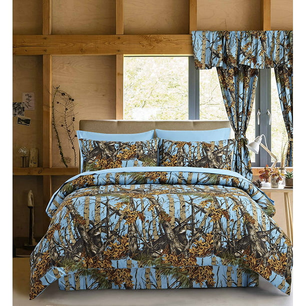 Woods Powder Blue Camouflage Queen, Camouflage Queen Bed Set