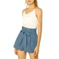 thumbnail image 4 of INSPIRE CHIC Women's Elegant Bow Self-Tie Belt High Paper Bag Waist Pleated Shorts S Grey Blue, 4 of 8