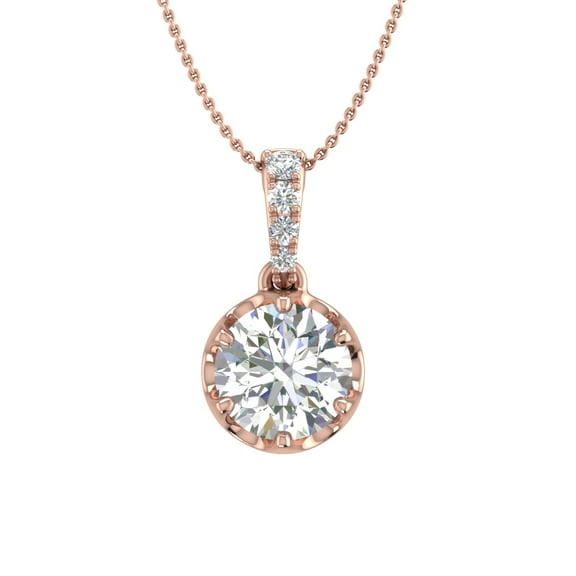 1/4 Carat Diamond Solitaire Pendant Necklace in 14K Rose Gold (Silver Chain Included) (I1-I2 Clarity)