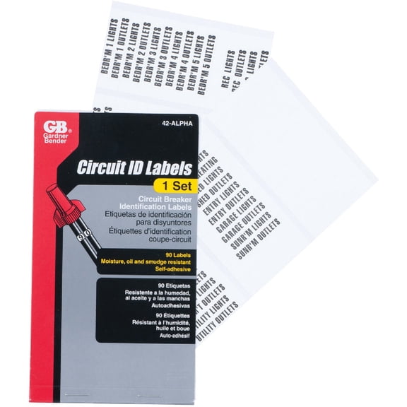 GB Electrical Circuit Breaker ID Labels 42-ALPHA - Multicolor - 90 Assorted Strips — Indoor & Outdoor Use, NEC-Compliant