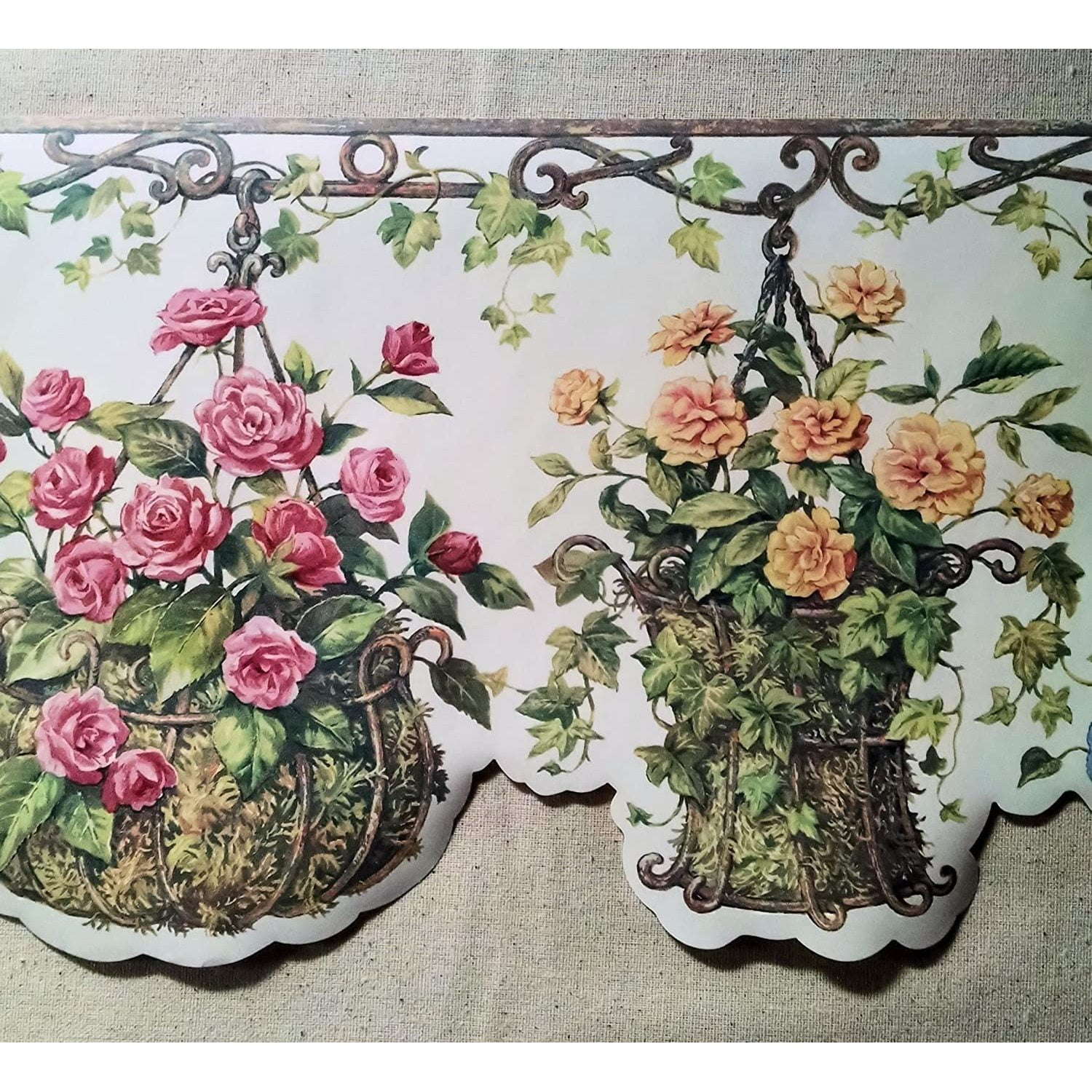 Flower Baskets Hanging Wallpaper Border Diecut HRB4070, 15 Foot Long