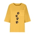 thumbnail image 5 of Inverlee Women's Paw Print Cotton Linen Tshirts Trendy Casual Relax Fit 3/4 Sleeve Tee Tops Summer Versatile Round Neck Blouse, 5 of 6