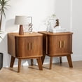 thumbnail image 2 of Pusnapku Nightstand Set of 2, Wood End Table with Storage and Sliding Door, Modern Curved Side Desk, Small Bedside Table for Bedroom, Living Room, 2 of 9