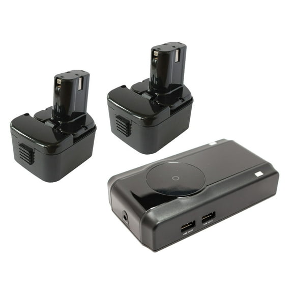 2-Pack Hitachi EB1214S Battery   Charger - Replacement Hitachi 12V Battery and Charger (1300mAh, NICD)