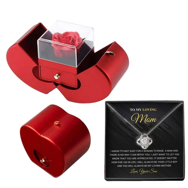 Collar de trébol de cuatro hojas para mujer - Colgante hueco con caja de regalo y flores eternas - Cadena de acero inoxidable chapada en cobre - 1,5cm