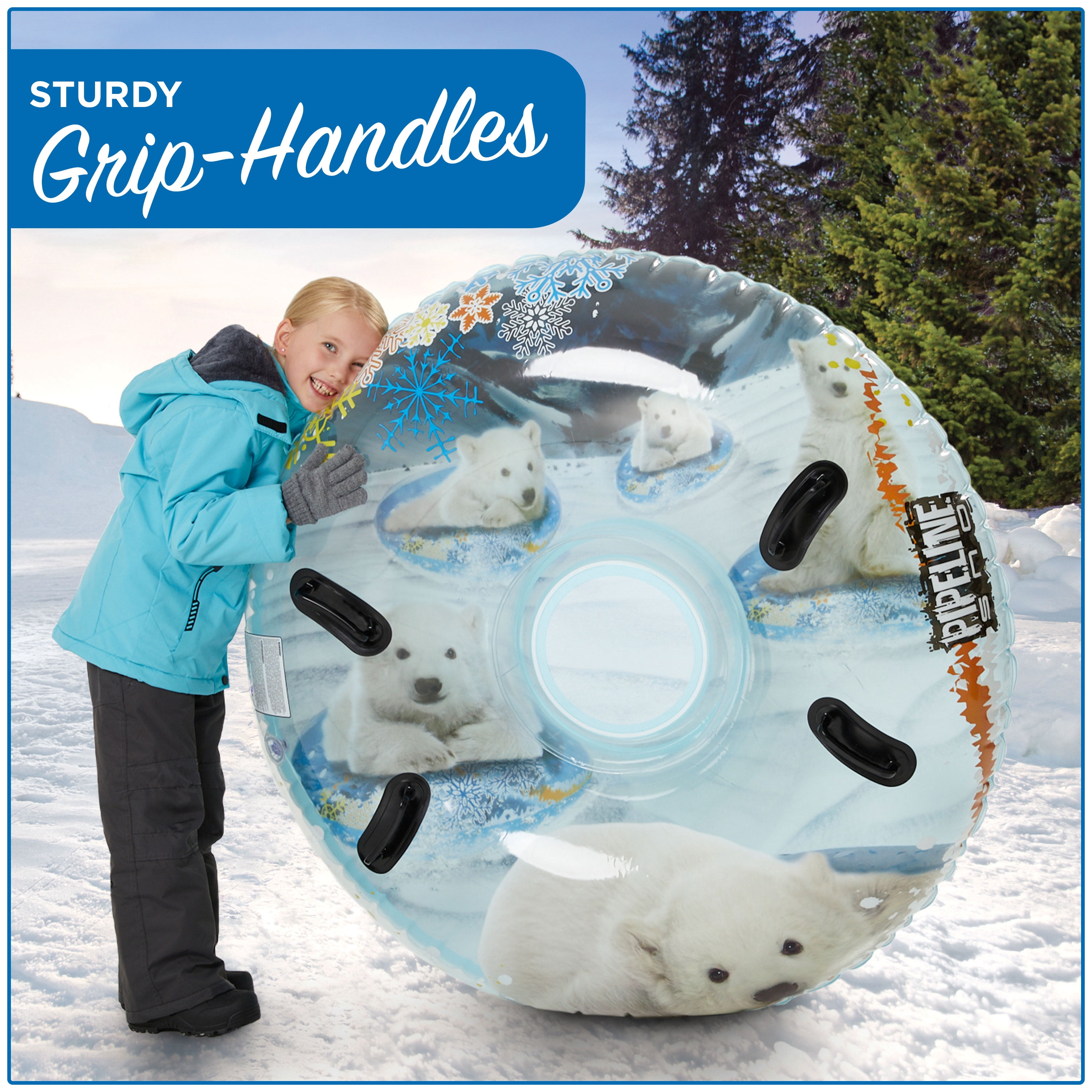 Pipeline Sno 48 in. Inflatable Mega Air Transparent Snow Tube, Polar Bear Sled, PVC Material