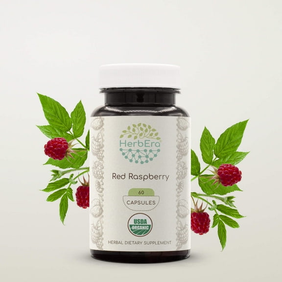 HerbEra Red Raspberry Capsules, Organic Herbal Dietary Supplement for Women’s Health Support, Certified Organic Red Raspberry (Rubus idaeus) Dried Leaf Capsules, Natural, 60 Capsules