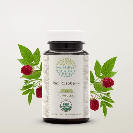 HerbEra Red Raspberry Capsules, Organic Herbal Dietary Supplement for Women’s Health Support, Certified Organic Red Raspberry (Rubus idaeus) Dried Leaf Capsules, Natural, 60 Capsules