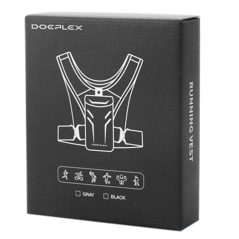 Doeplex Running Vest - Adjustable Waistband, Reflective, Phone Pouch With Snap Access, USA Designed & Shipped