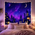 thumbnail image 2 of Moon Stars Fantastical with Cityscape Night Lower Portion, Mystical Fantasy for Space Lovers, Galaxy Room Decor, Graduation Gift, Tapestry Wall Hanging for Bedroom and Dorm, 2 of 7