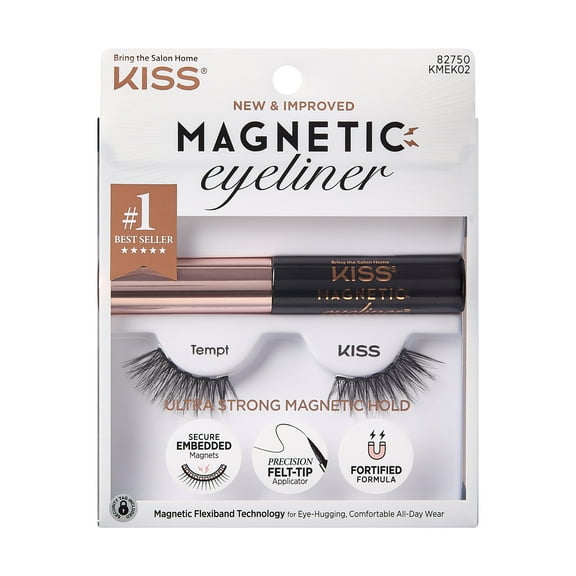KISS Magnetic Eyeliner & False Eyelashes Kit, Style ‘Tempt’ - 1 Pair Strip Lashes, 1 Tube