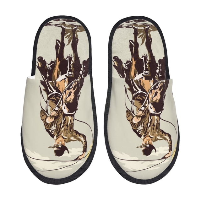 Balery Vintage Cowboy Riding Horse Pantuflas de Casa de Felpa Silenciosas con Diseño Estampado, Zapatillas Cómodas Antideslizantes de Algodón para Interior-Large