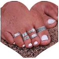 thumbnail image 1 of Paquete de 8 anillos de plata para dedos de los pies para mujeres, juego de anillos de dedo abiertos para niñas adolescentes, anillos para los pies, joyería bohemia para sandalias de verano, play, 1 of 5