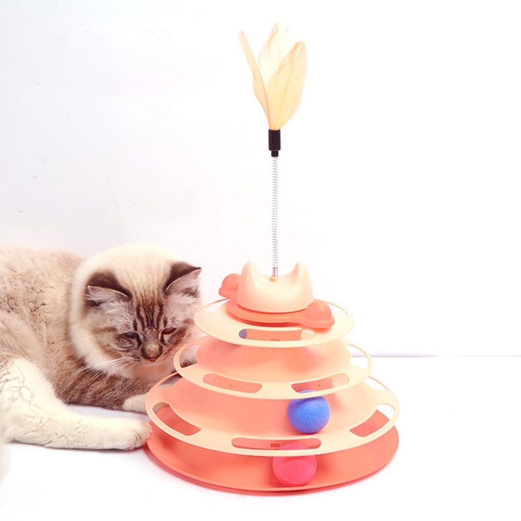 4-Level Roller Track Cat Chaser Toy Rotate Kitten Balls Tower Toy Teaser Toy Interactive Boredom Relief Pet Toy
