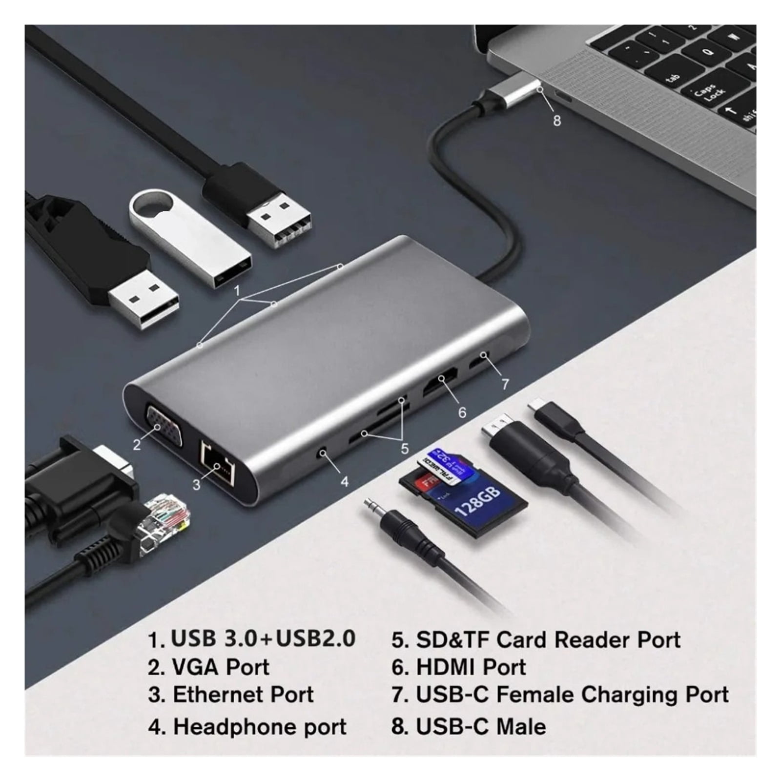 11-IN-1 USB-C 3.0 HUB 4K Type C to VGA USB 3.0 Adapter Type C HUB Dock PD 87W USB-C Splitter