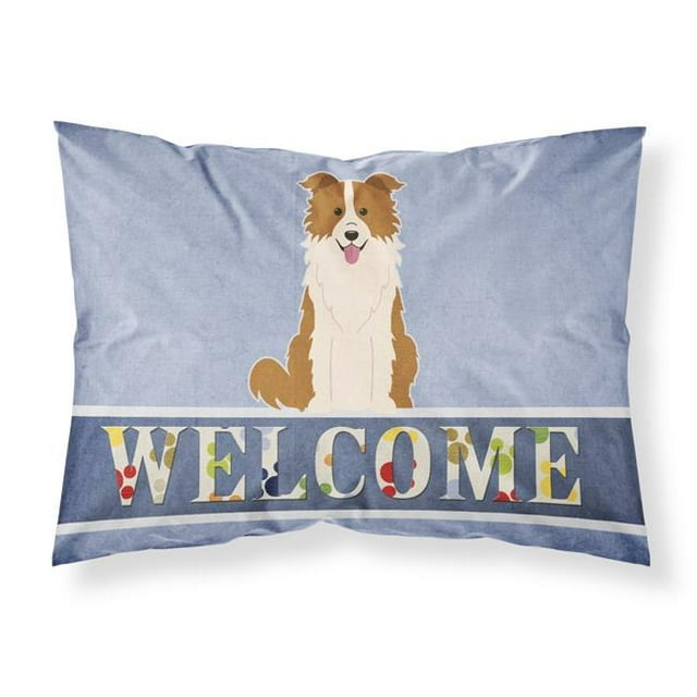 Carolines Treasures BB5700PILLOWCASE Border Collie Red White Welcome Fabric Standard Pillowcase