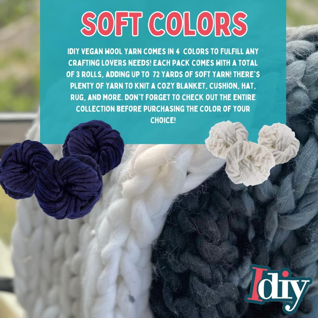 iDIY Chunky Vegan Wool Yarn 3 Pack 37 Yards Each Skein Navy Blue Fluffy Warm Thick Yarn Perfect Soft Throw Baby Blankets Cozy Homemade Gifts Arm Knitting Crocheting DIY Crafts Art