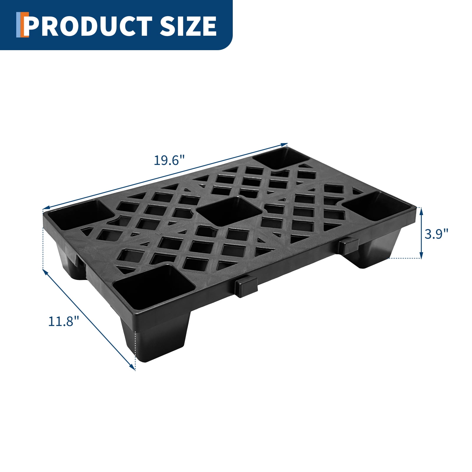 Gaderth Black Plastic Pallets, Interlocking & Nestable Floor Tiles, Nestable Polyethylene Pallets, Heavy Duty HDPE Grid Pads for Garage, Basement, Warehouse, 19.7" x 11.8" x 3.9"