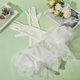 thumbnail image 3 of Guantes de novia largos blancos de terciopelo satinado, suaves al tacto, para fiesta de té formal, elásticos, con tul plisado y puños con volantes sobre el codo., 3 of 9