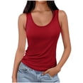 thumbnail image 2 of MORESEC Summer Holiday Plus Size Tank Tops For Women Round Neck Sleeveless Casual Basic Solid Color Blouses Beach Vacation Fashion Clothes, Wine 2XL, 2 of 5