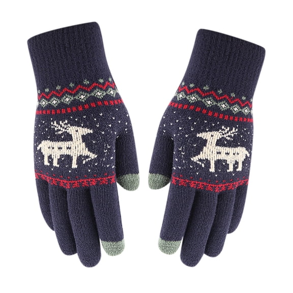 Odeerbi Christmas Gloves Women Christmas Layer Snowflake Plus Thick Warm Gloves Knitting Wrist Gloves Mittens Red