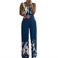 thumbnail image 5 of Gibobby Monos de Moda Mamelucos de mujer Sexy Botón de metal Camiseta sin mangas Cintura alta Mono de pierna ancha Mono estampado(Azul marino， S), 5 of 5