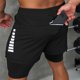 thumbnail image 4 of Mens Casual Pantalones Cortos Deportivos de Doble Capa Corriendo con Bolsillo de Cremallera Y Cordón de Cintura, Poliéster Atlético, 4 of 9