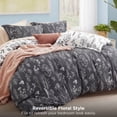 thumbnail image 5 of 2 Pieces Dark Grey Floral Comforter Sets, 1 Botanical Flowers Reversible Comforter and 1 Pillow Shams, Twin Size, 5 of 11