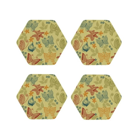 

Tideii Floral with Butterflies for Leather Coasters 4 Pieces Anti-fouling and Anti-scalding Decorative Coasters Suitable for Restaurants Kitchens Coffee Shops-Hexagon