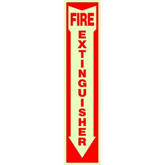 840204 Sign, Arrow For Fire Extinguisher Safety, Peel & Stick, Red & White Glow-In-The-Dark, 4 x 18-In. - Quantity 1