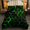 thumbnail image 3 of Black Green Honeycomb Comforter Set Neon Hexagon Bedding Comforter Sets Geometric Beehive Quilt King Size,Abstract Line Art Duvet Insert Modern Geometry Room Decor, 3 of 6