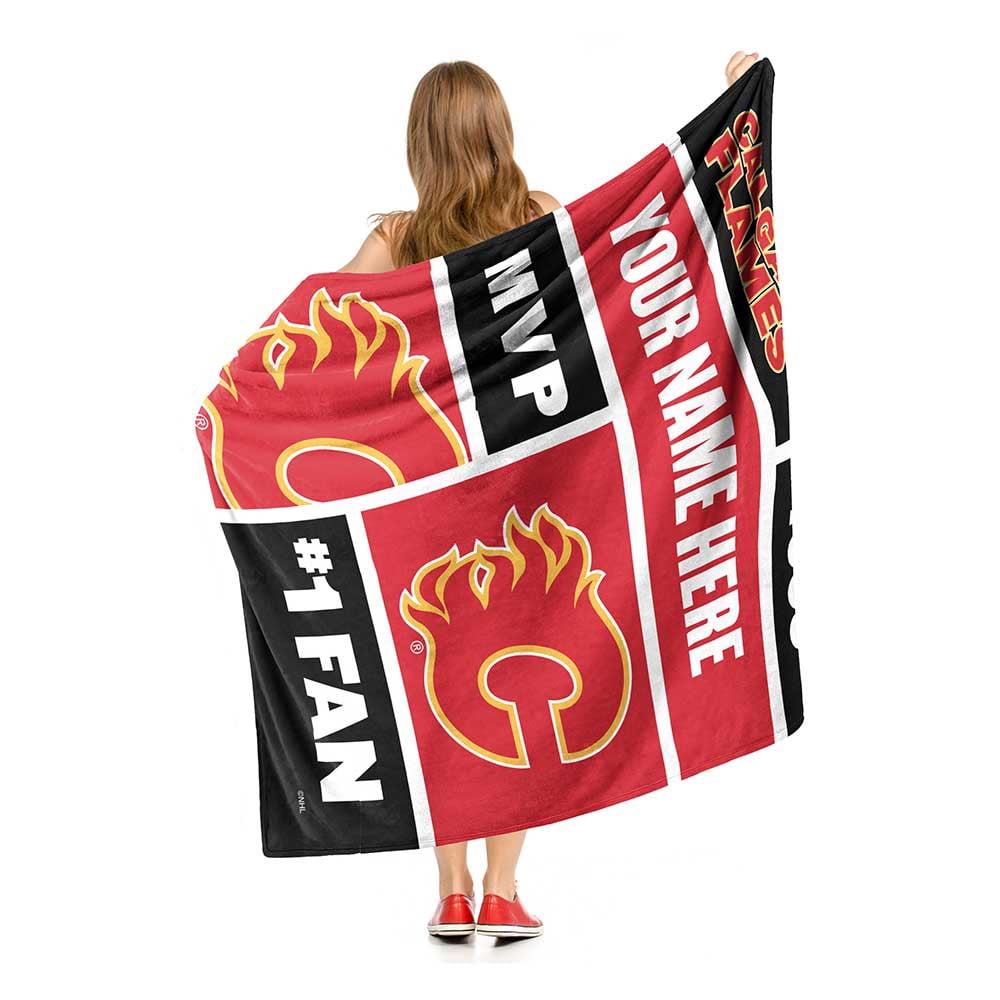 Calgary Flames NHL Colorblock Personalized Silk Touch Throw Blanket, 50" X 60"