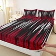 thumbnail image 3 of Homewish Abstract Ombre Stripes Twin Sheet Sets,Modern Geometric Pattern Twin Fitted Sheet,Red White Line Flat Sheet For Adults,Breathable Home Decor,3-Piece, 3 of 7