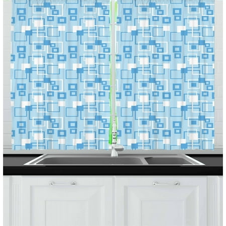 Kids Art Display Line Geometric Curtains 2 Panels Set, Simplistic Abstract Squares Kids Boys Intersection of Lines Tiles Display, Window Drapes for Living Room Bedroom, 55W X 39L Inches, Baby Blue White, by Ambesonne ()