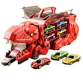 thumbnail image 3 of Camión transportador de dinosaurios, divertido juego de interacción con pistas y tiendas portátiles rojo, 3 of 9