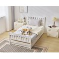 thumbnail image 3 of Twin Bed with Trundle, Wooden Platform Bed with Headboard and Wooden Slats, Day Bed with Trundle, Single Box Bed for Teens Juniors Adults, No Box Spring Needed, White, 3 of 7