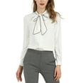 thumbnail image 3 of INSPIRE CHIC Women's Tie Neck Button Down Work Long Sleeves Blouse Shirts XS White, 3 of 9