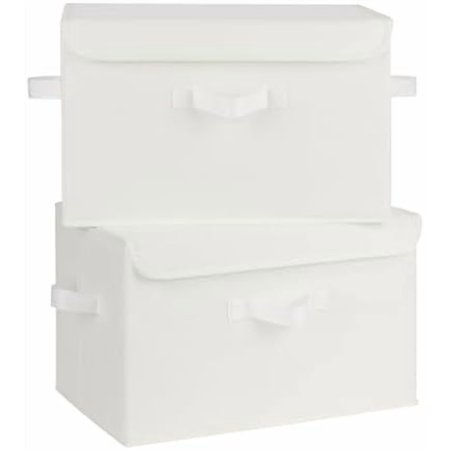 Storage Bins with Lids Fabric Storage Boxes Closet Organizers and Storage Storage Baskets for Shelves Toy Box Ivory White 2-Pack