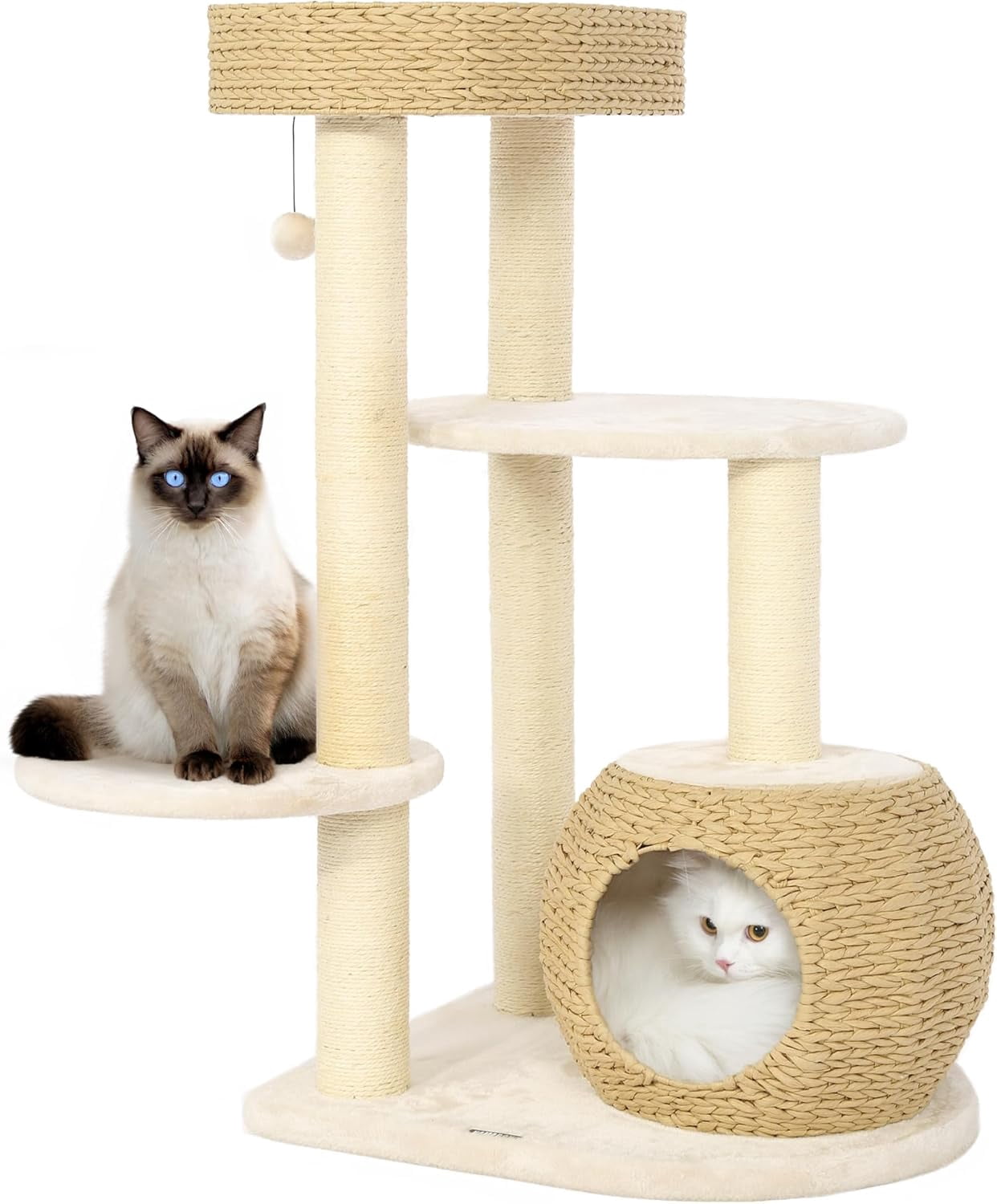 KAMABOKO Modern Cat Tree, 39" Tall Cat Tree for Kittens Climb Play & Rest, Cat Tree for Indoor Cats w/Natural Sisal Scratching Posts, Hand-Woven Condo & Top Perch